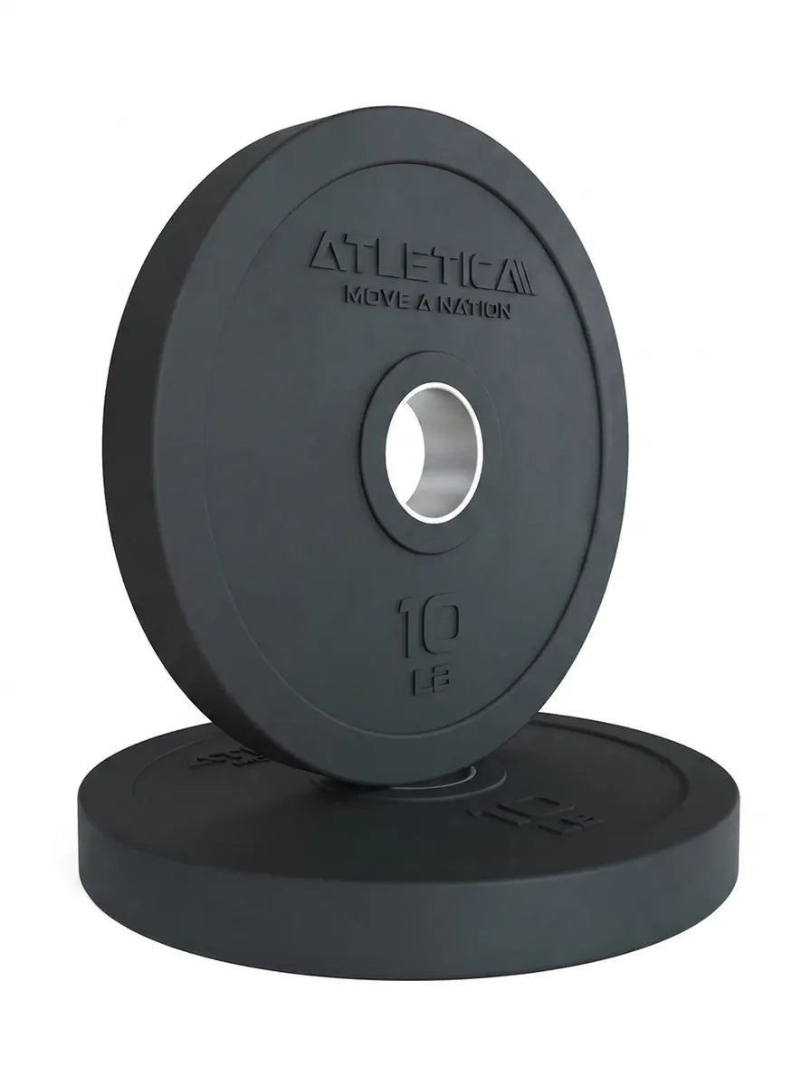Rubber Plates - two black weight plates, 10 lb, with central bore