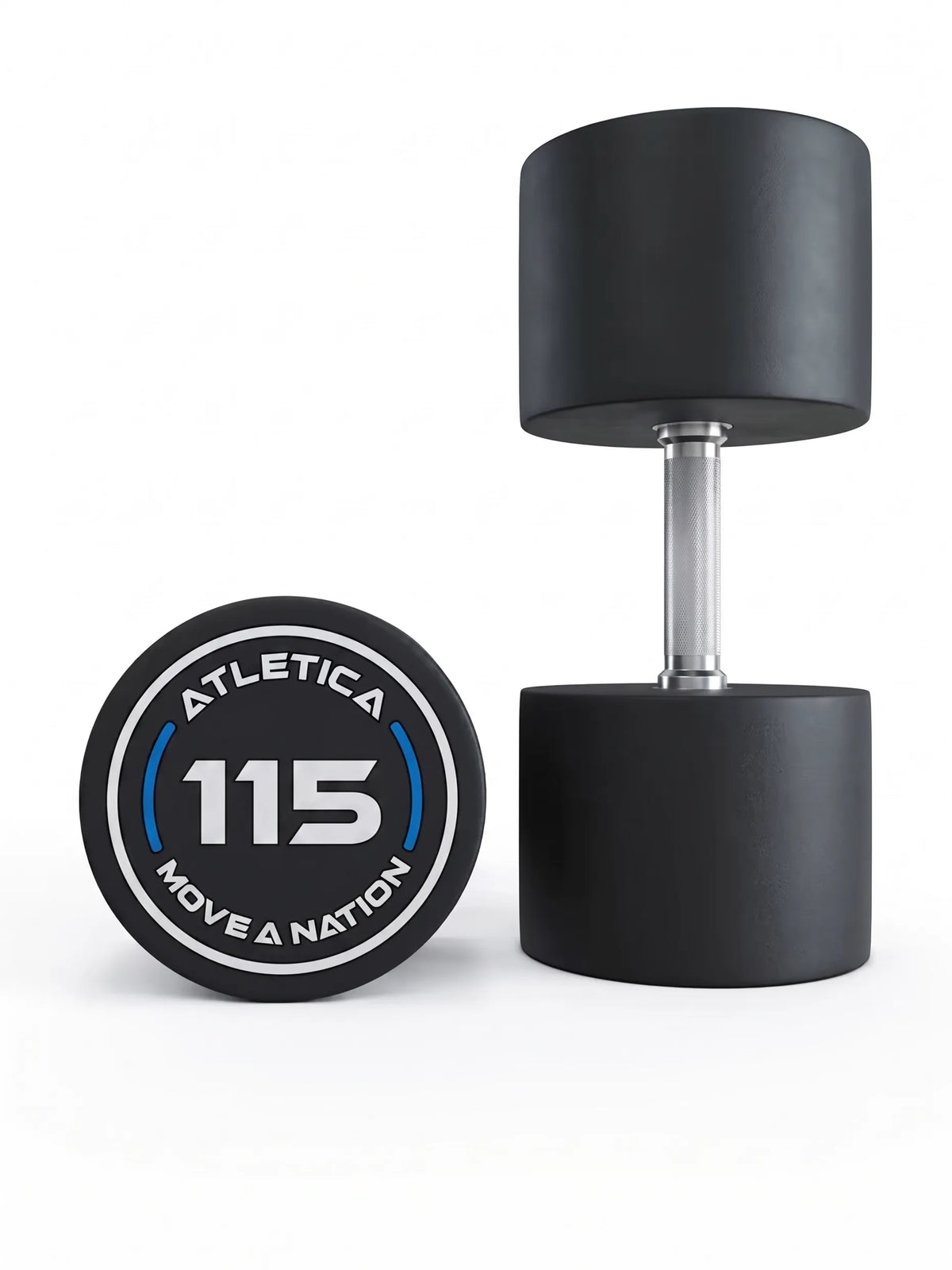 Round Dumbbells PRO in pairs - two dumbbells, one standing, one lying, made of polyurethane, for dumbbell strength training