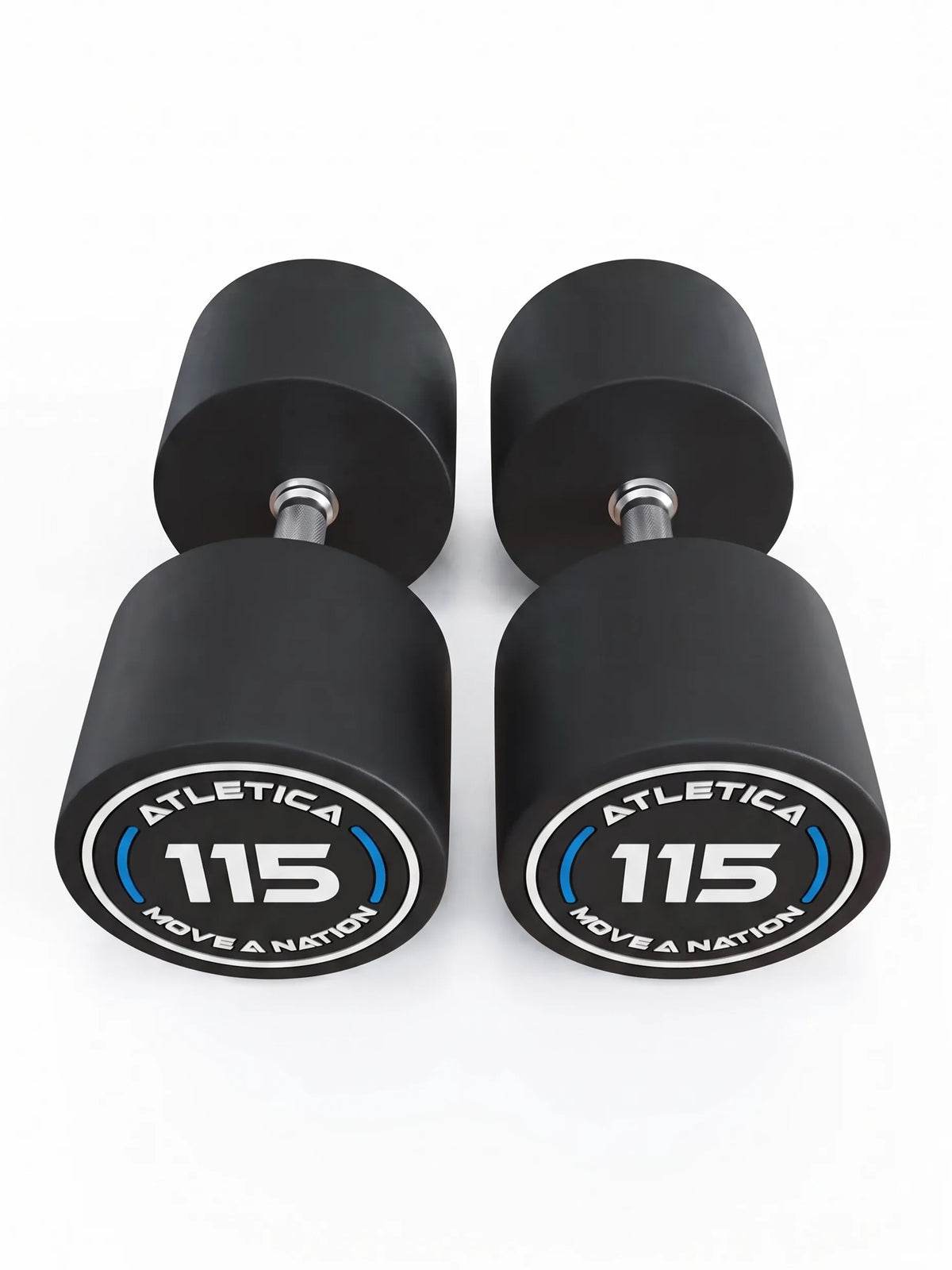 Round Dumbbells PRO in pairs - two black dumbbells, round weights, silver handles, made of polyurethane, for dumbbell strength training