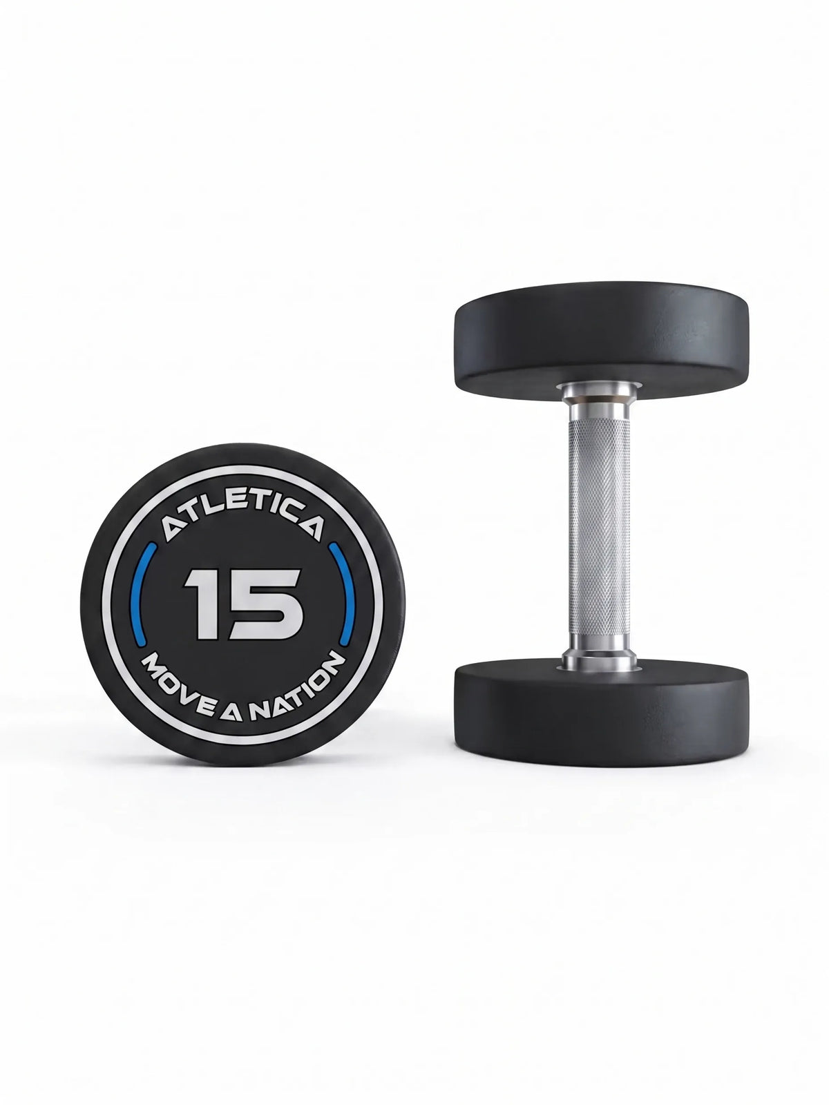 Round Dumbbells PRO 15 lb Pair - two black dumbbells with silver handle