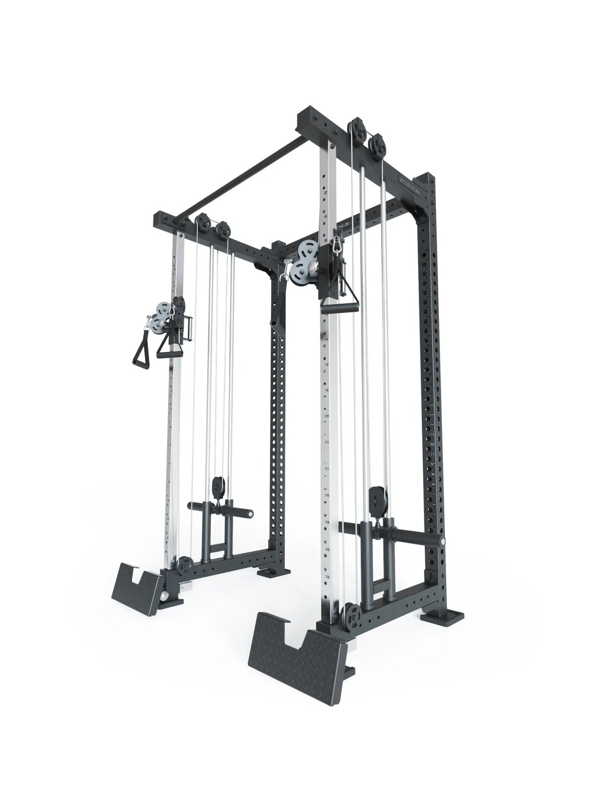 Atletica R8 Duality standalone plate-loaded dual pulley station, angled view