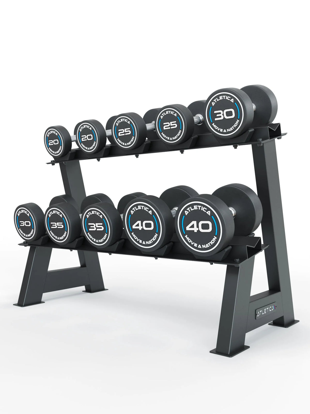 Round Dumbbells PRO Set 2 Advanced - with dumbbells from 20 to 40 lb on black dumbbell stand