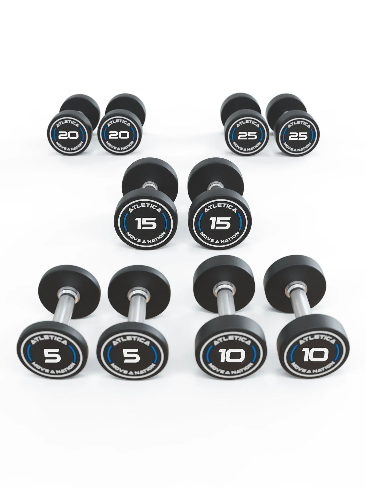 Atletica Round Dumbbells PRO Set 1 Beginner 5 to 25 lb with Black Dumbbells