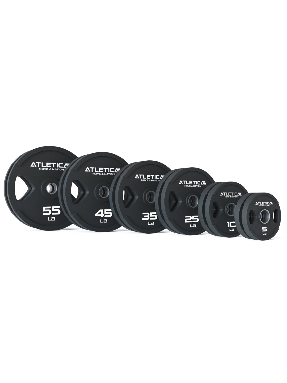 2H Gripper Weight Plates 350 lb Set – Overview of all Weight Increments from 5 lb to 55 lb side by side