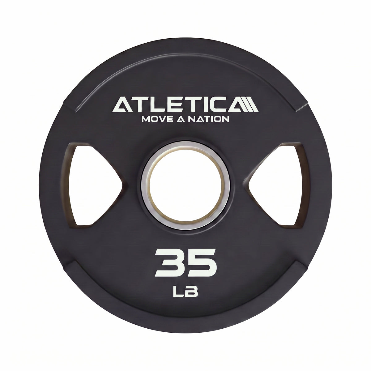 2H Gripper Plates 35 lb weight plate - Front view with two-grip openings and 50 mm mount