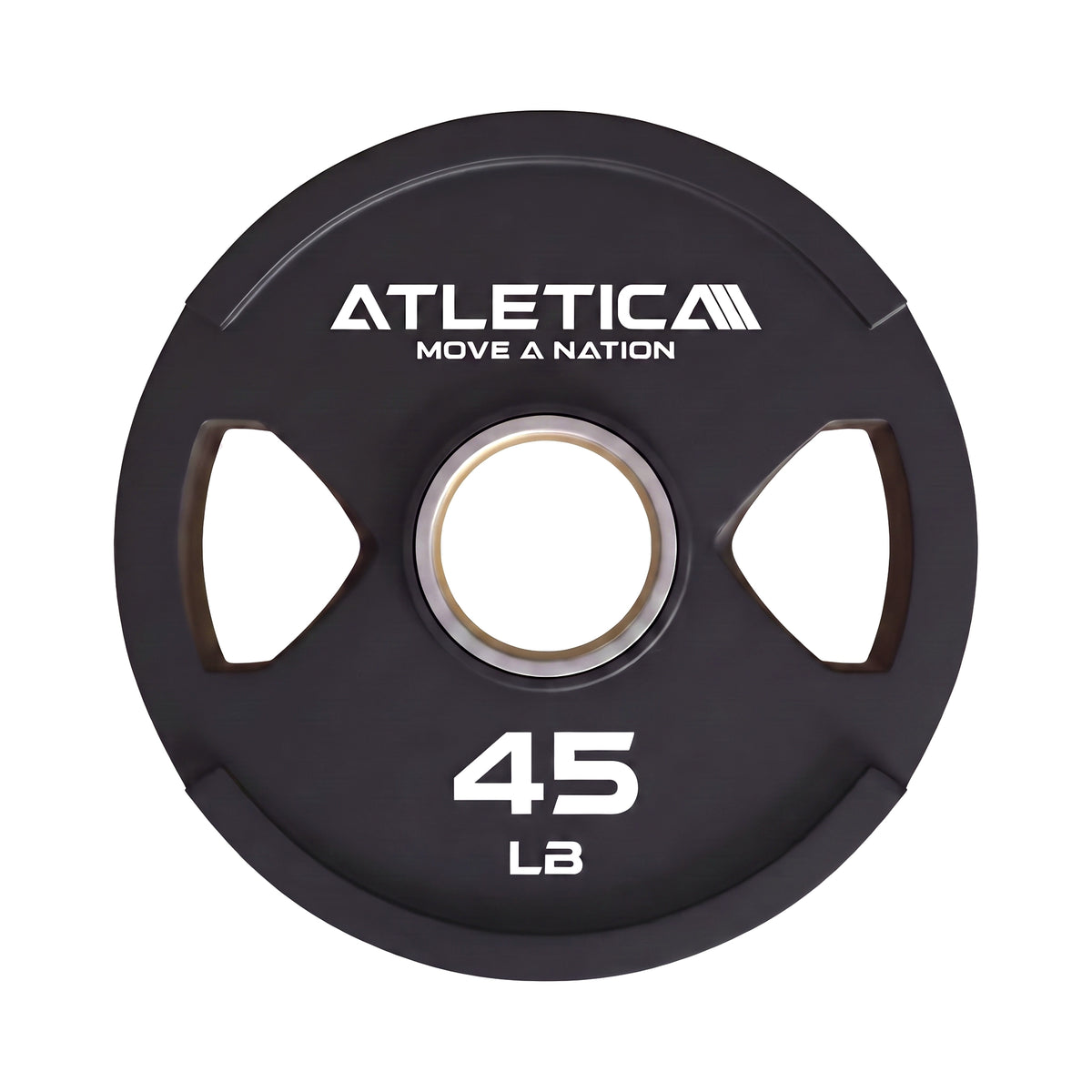 2H Gripper Plates 45 lb weight plate with stainless steel ring - resting pair, perspective view