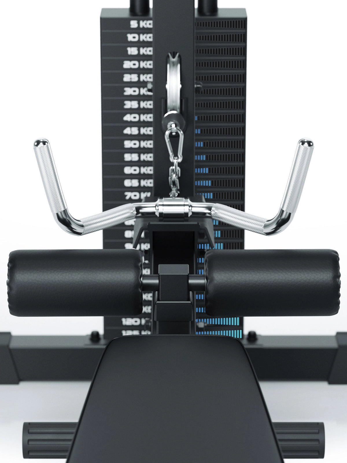 Functional Trainer with weight stack, row handle and padded leg support