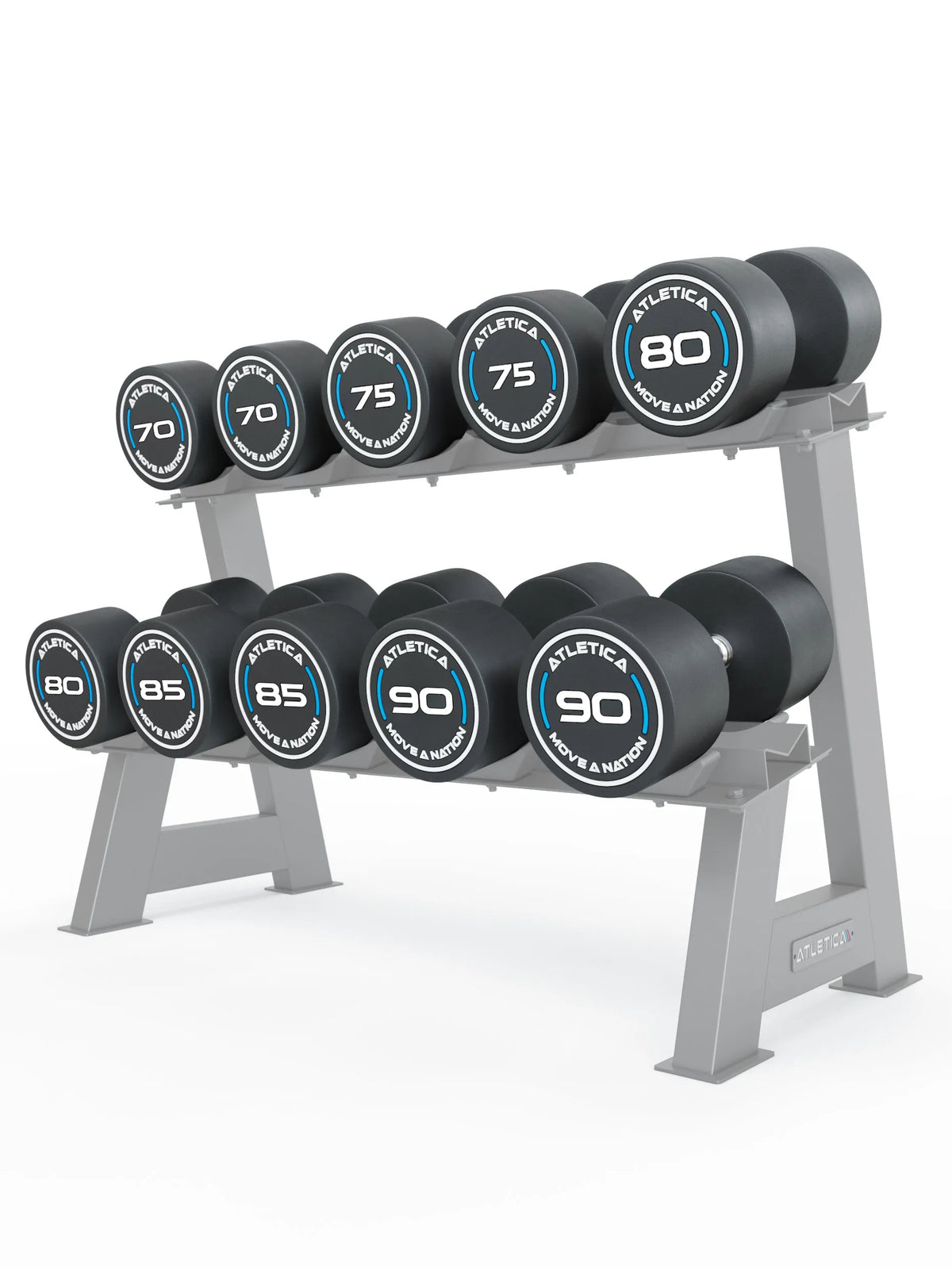 Round Dumbbells PRO Set 3 Pro with Dumbbells from 70 to 90 lb on Dumbbell Stand