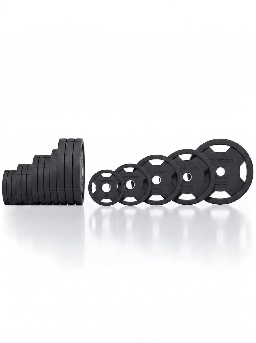 Atletica 4H gripper plates set 450 lb lined up from small to large, side view