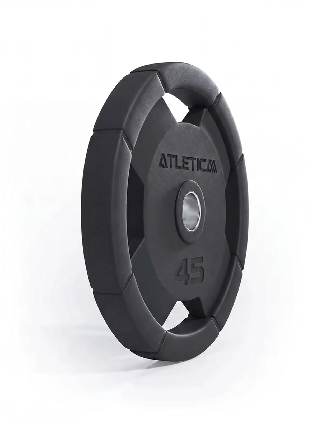 Atletica 4H rubber-coated gripper plate 45 lb, side angled view