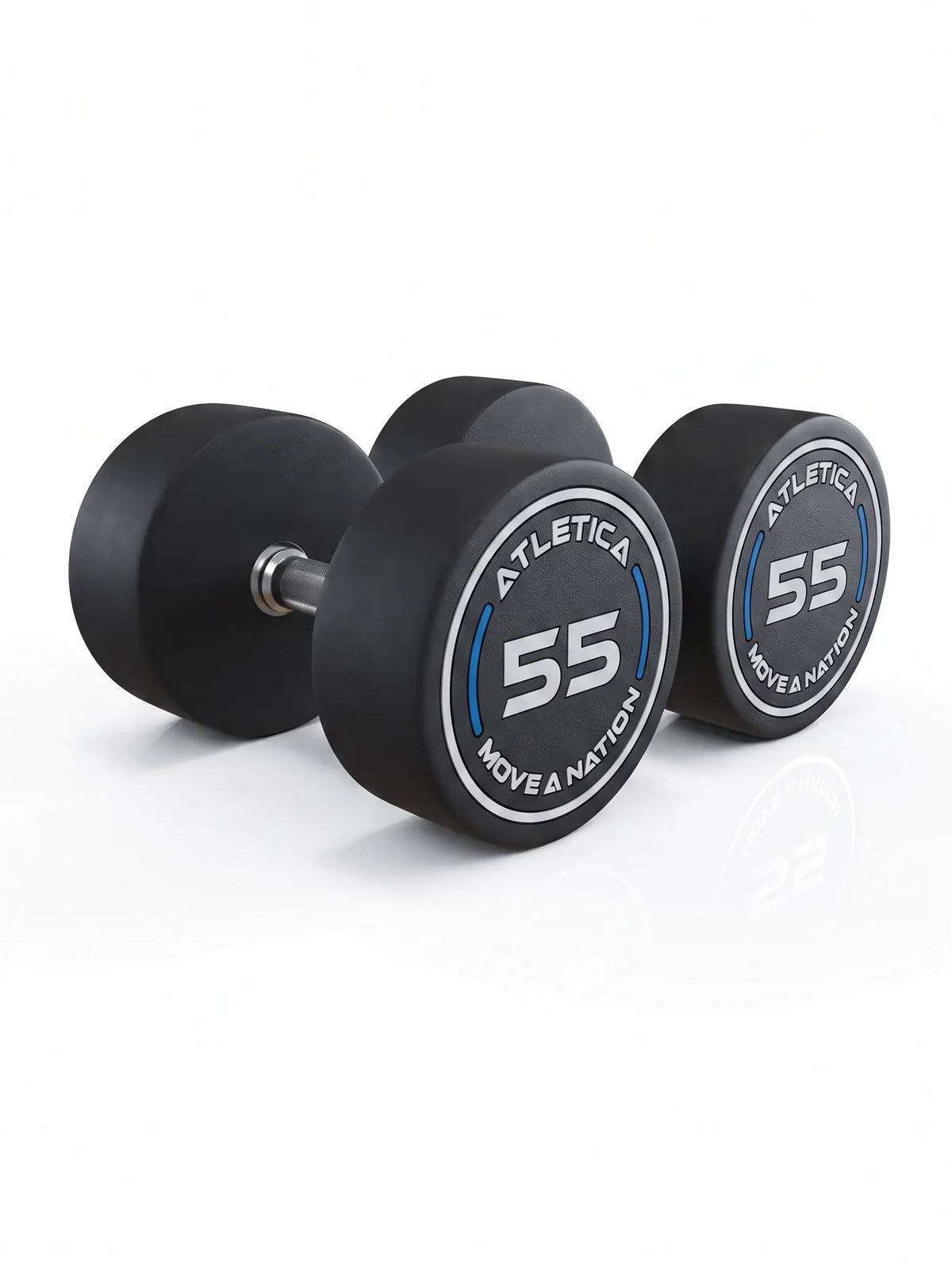 Round Dumbbells PRO In Pairs - two black dumbbells, weight 60 lb, silver handle, made of polyurethane, for dumbbell strength training