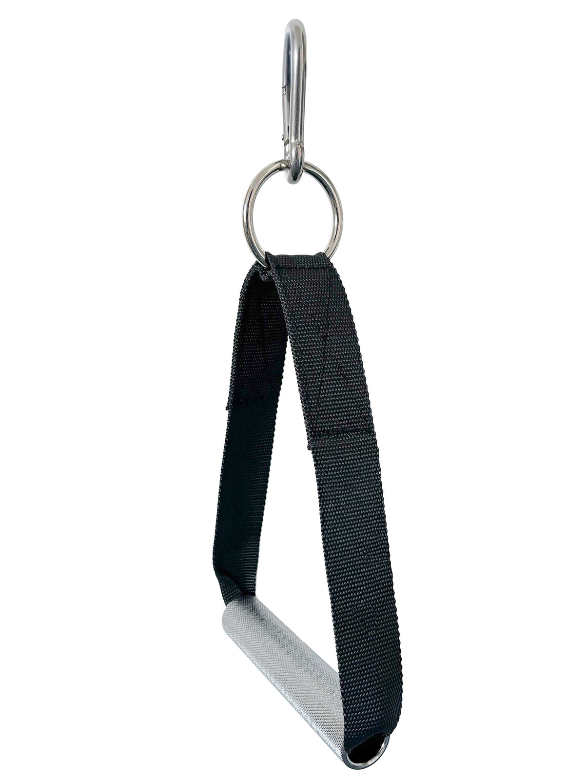 Power D-Handles - Single handle with carabiner hook, black nylon strap, silver handle