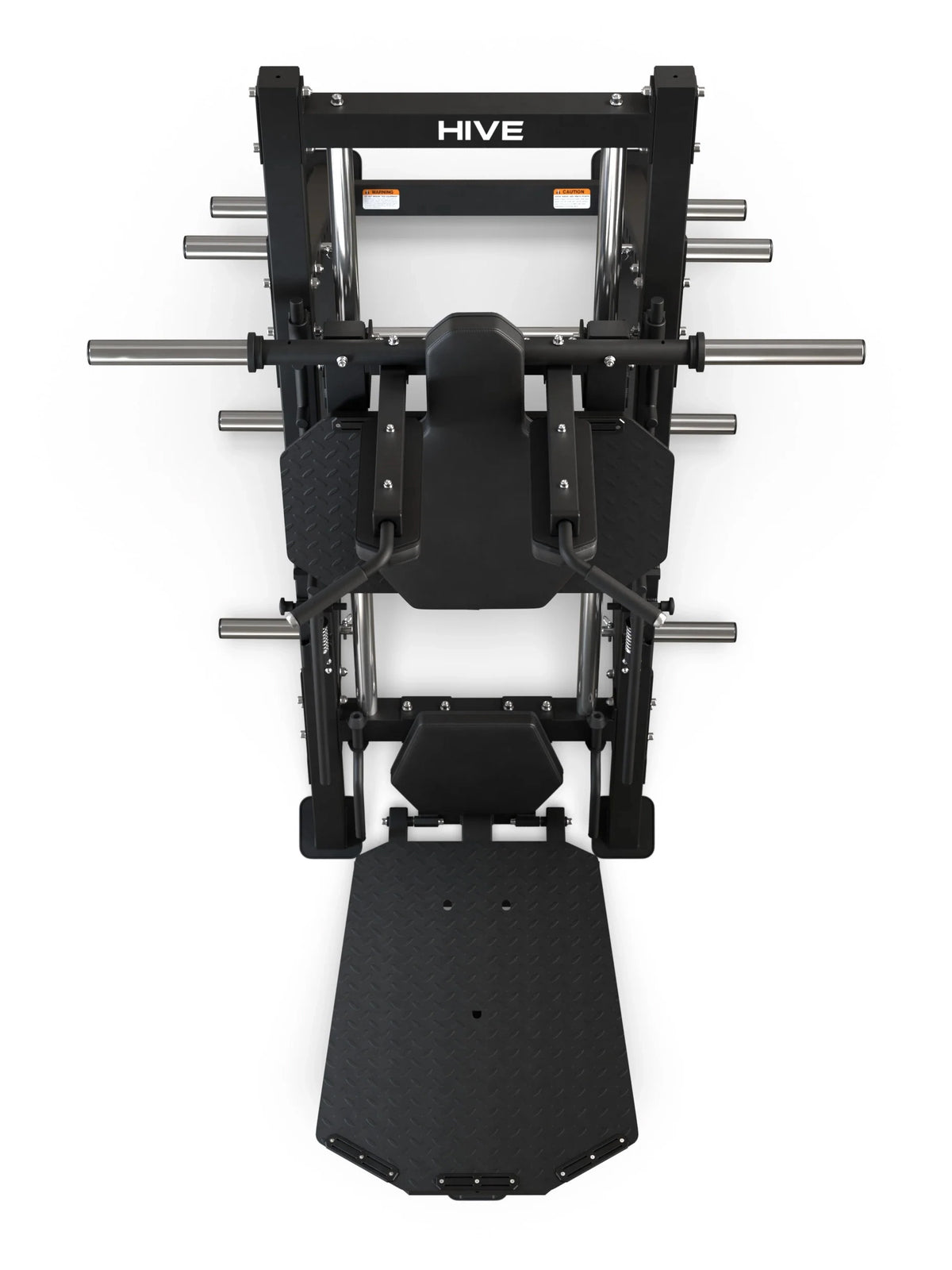 HIVE Leg Press and Hack Squat Machine: 8-way bearing-mounted sled guide