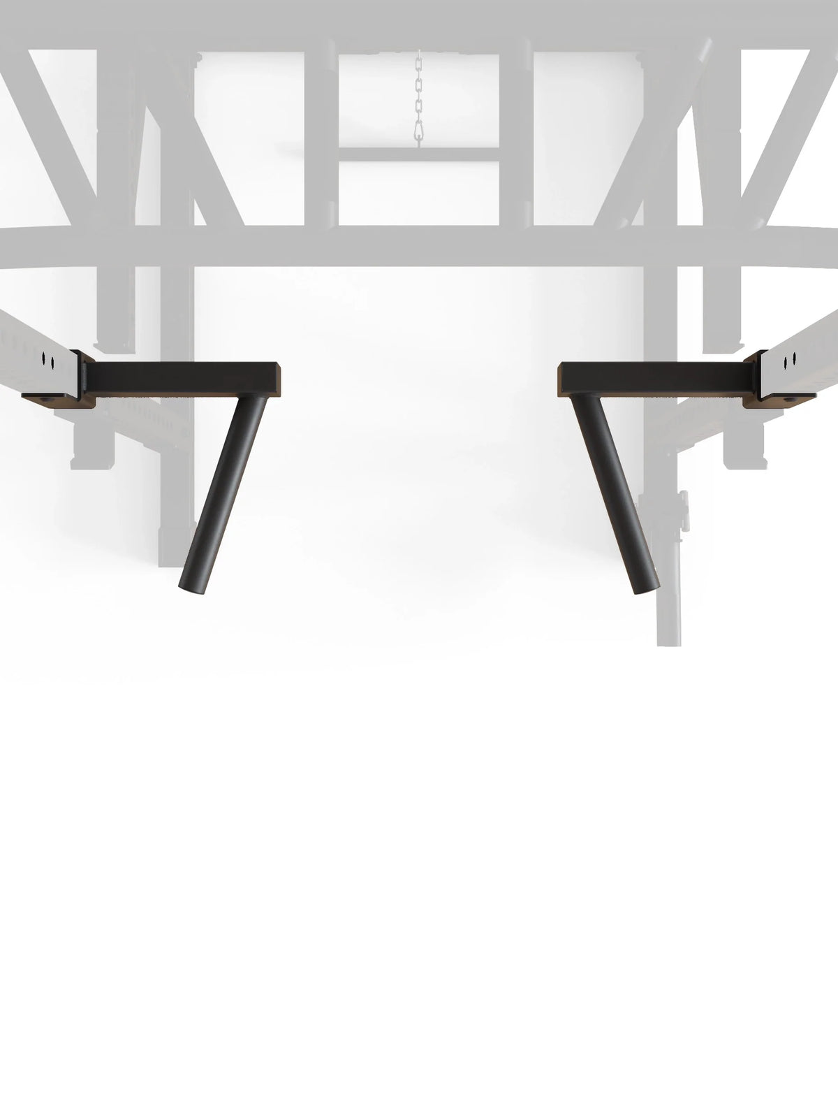 R7 Dip Station attached from above on the rack with stable plug-in construction and black dip arms