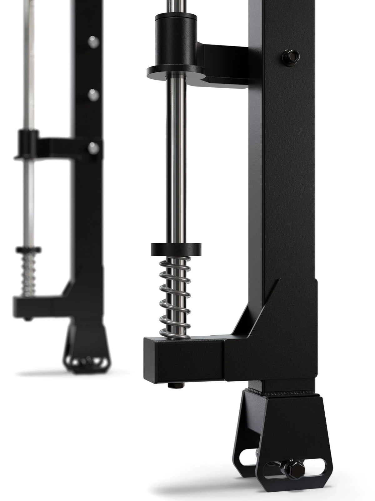 Atletica R7 Smith machine attachment, detail of the guide rod spring and base