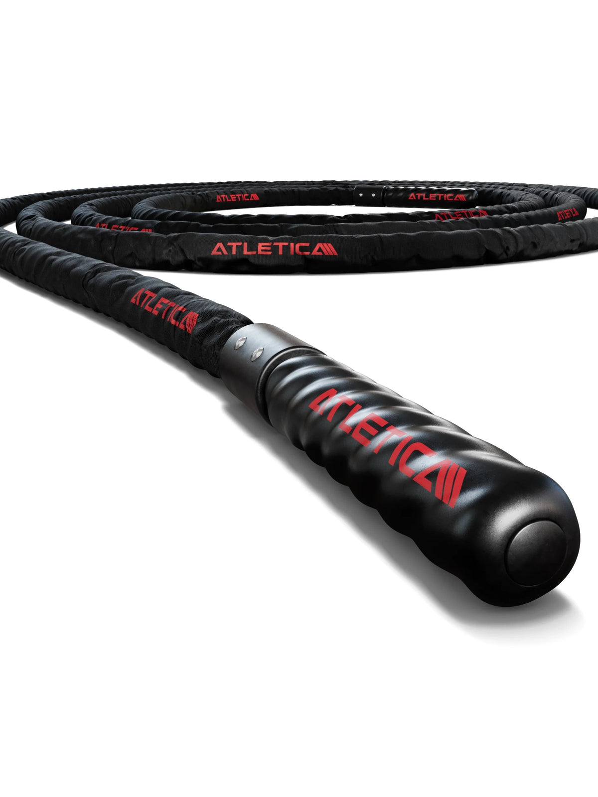 Atletica battle rope 40 ft, close-up of the rubber grip handle end
