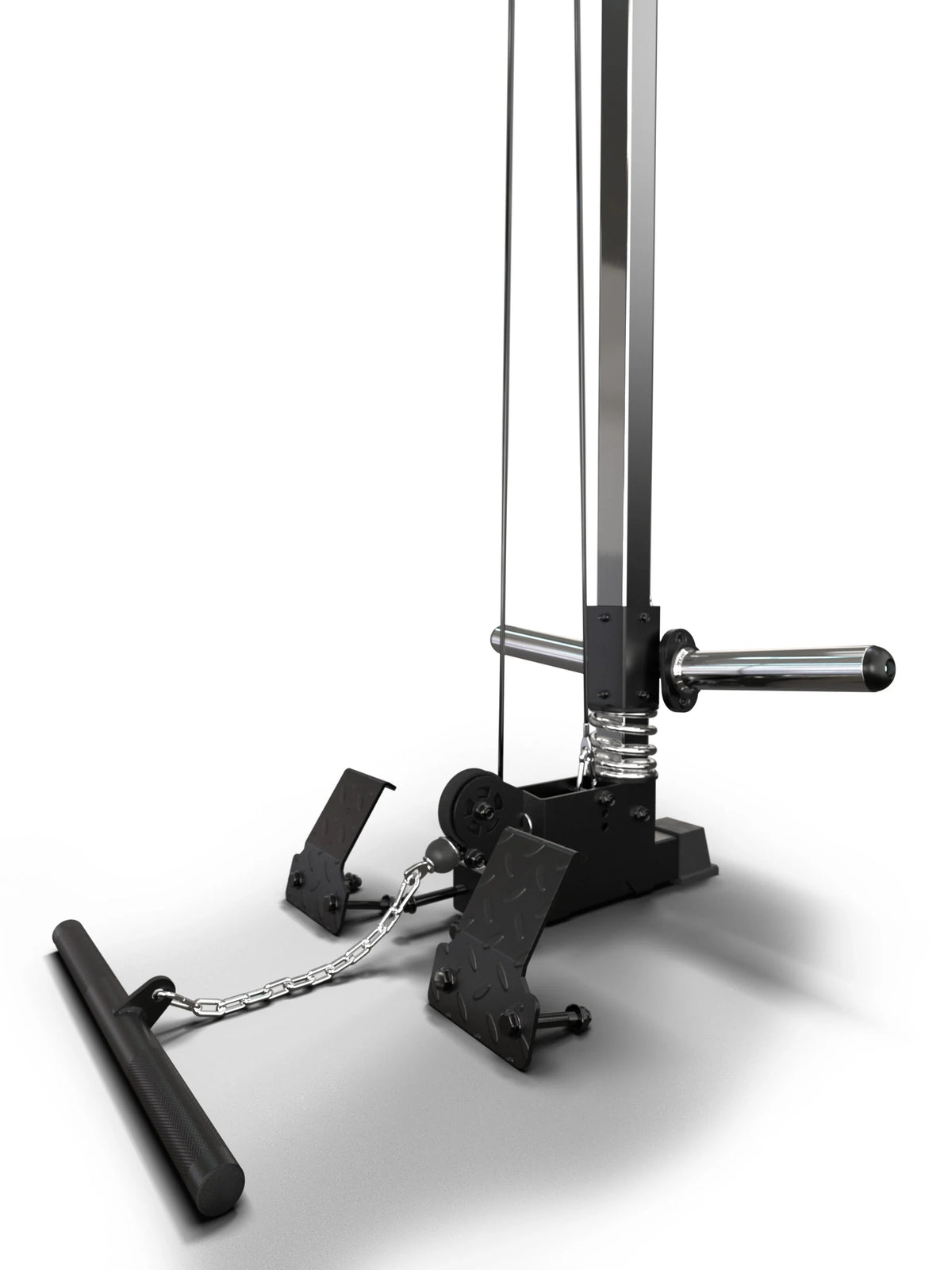 R7 Lat Pulldown Plate Load Low Version with adjustable knee pad, weight plate holders and lat pulldown bar