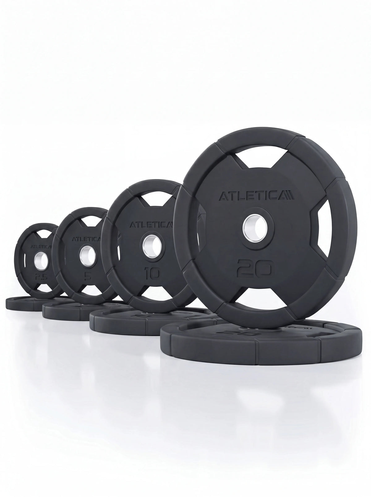 Atletica 4H Grip Plates set 165 lb (75 kg), black plates lined up by size