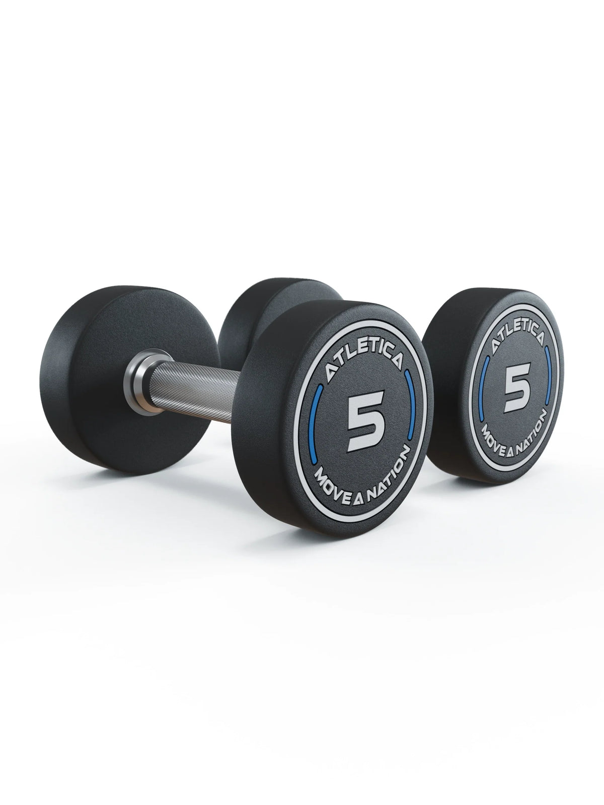 Atletica PRO round dumbbells 11 lb (5 kg), pair, angled view
