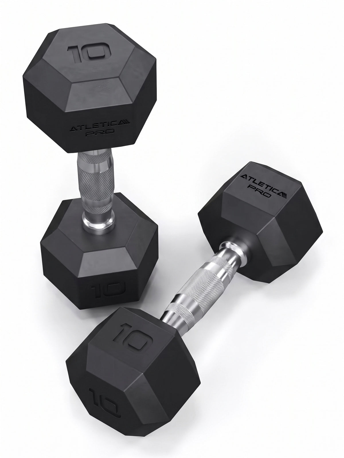 Hexagon PRO Dumbbells - 10 lb dumbbells, black heads, knurled handles