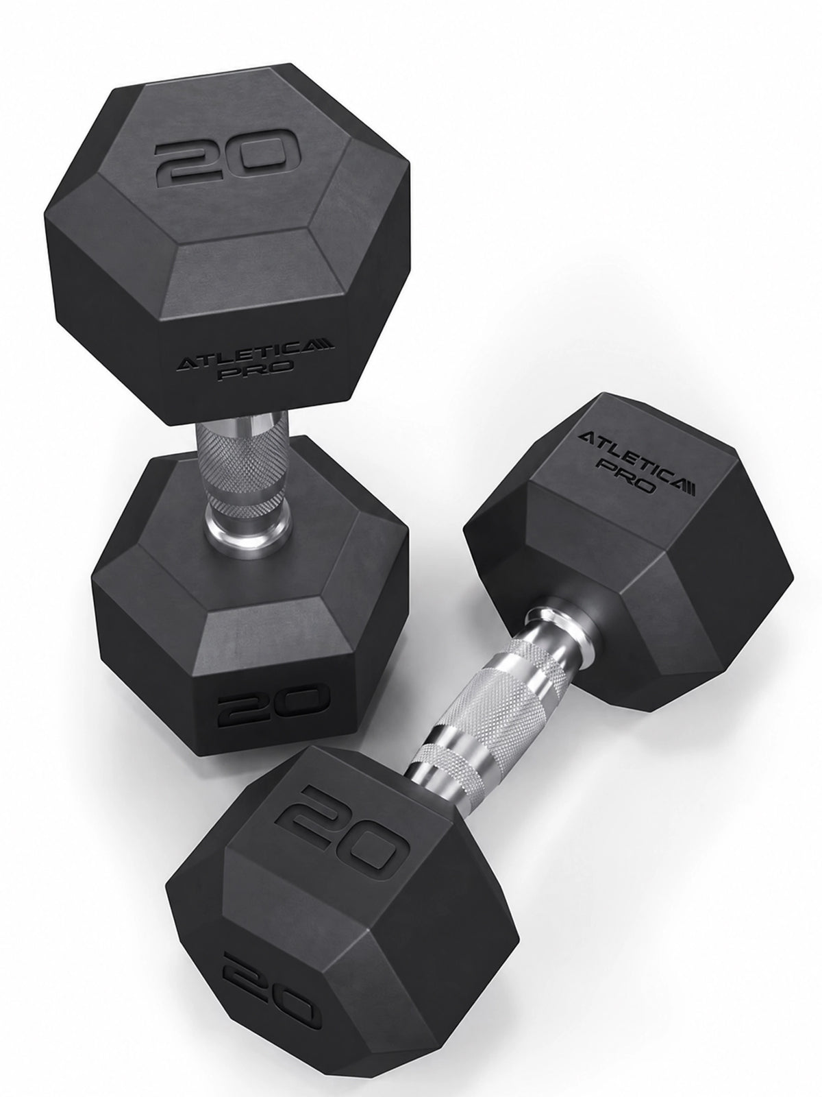 Hexagon PRO Dumbbells - hexagonal dumbbells 20 lb, black heads, silver handles