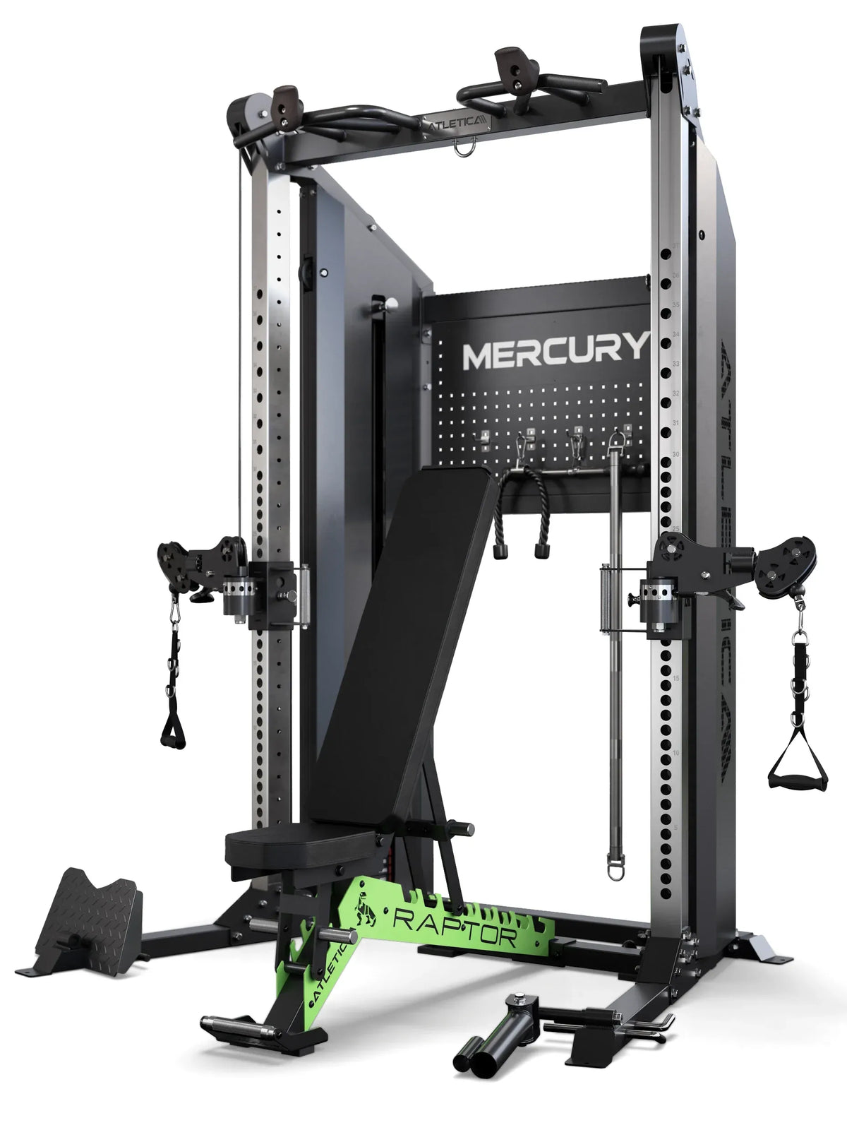 Atletica Mercury Functional Trainer with Cable Pulley, Raptor Weight Bench, Pull-Up Bar and Accessory Storage