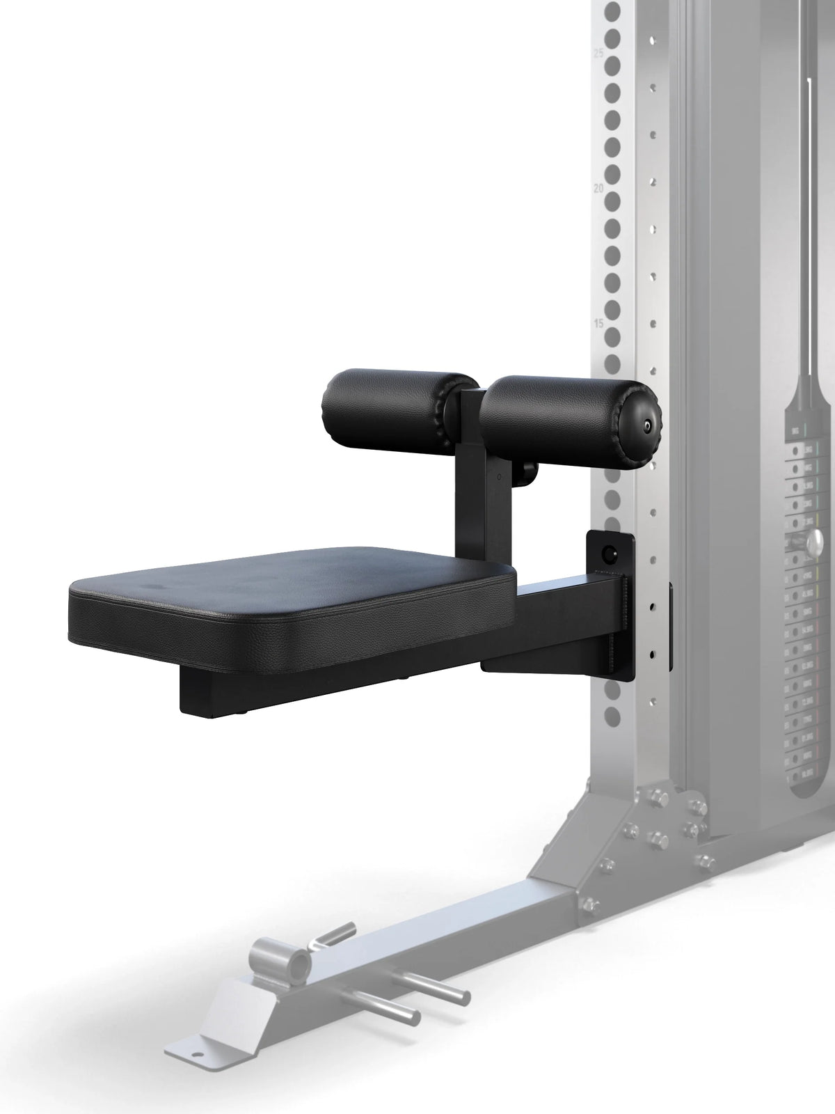Atletica Mercury lat pulldown seat attachment with knee rollers, shown on a faded frame