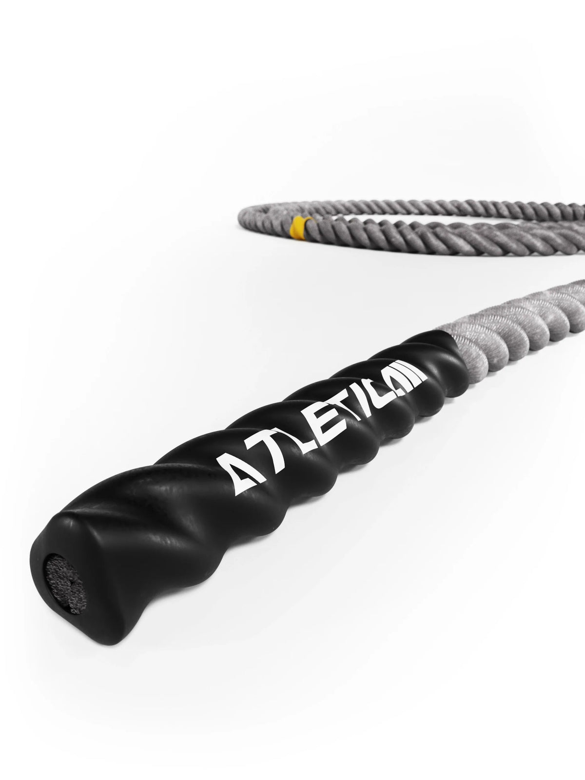 Atletica HRX Power Rope detail view of the grip area with twisted gray training rope