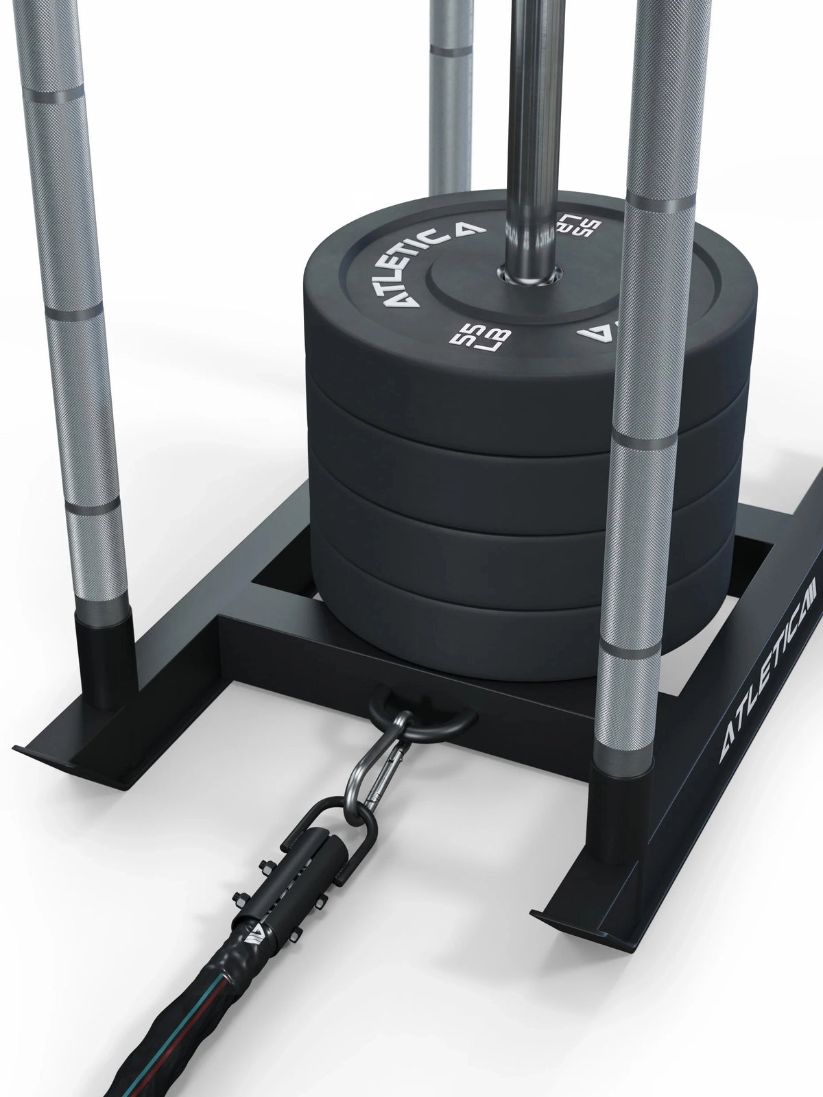 HRX Power Sled weight sled with carabiner, cable and 25-kg Bumper Plates