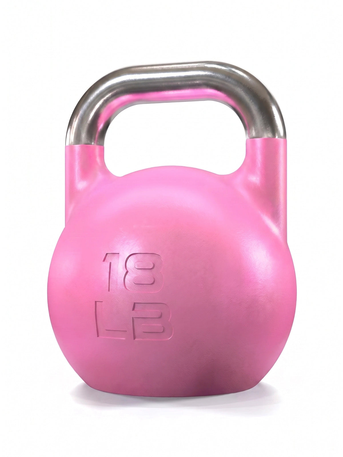 Competition Kettlebell in pink 18 lb with smooth surface and metal handle