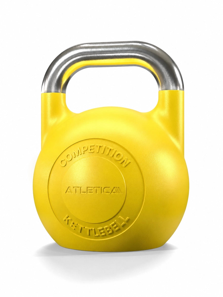 Competition Kettlebell - yellow kettlebell with silver handle, for functional training, 35 lb