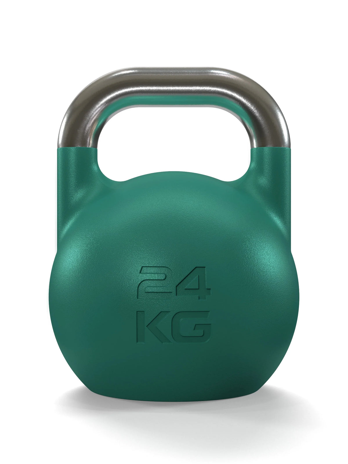Atletica competition kettlebell 53 lb, green, rear view with embossed weight marking