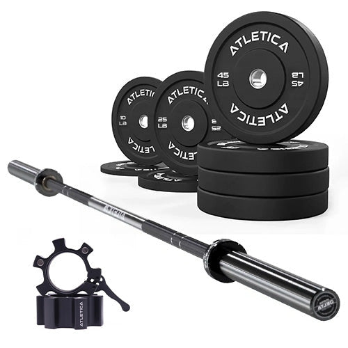 Atletica Barbell Set Delta Triple Black with black Bumper Plates 245 lb and aluminum collars