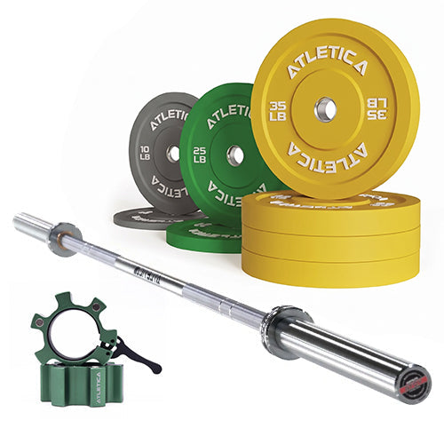 Atletica Yota Barbell with 210 lb Color Bumper Plates and aluminum collars