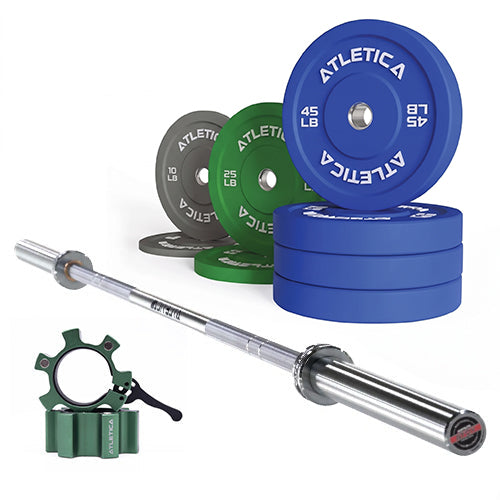Atletica Yota Barbell with 250 lb Color Bumper Plates and aluminum collars