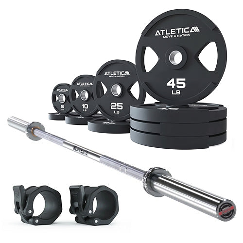 Atletica Yota Barbell with 2h Gripper Plates weight plates 10-55 lb and rubber Barbell Collars