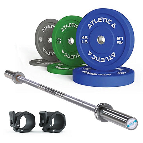 Atletica Set Zeta with Color Bumper Plates 160 lb - Barbell, Weight Plates 10-45 lb, two Barbell Collars
