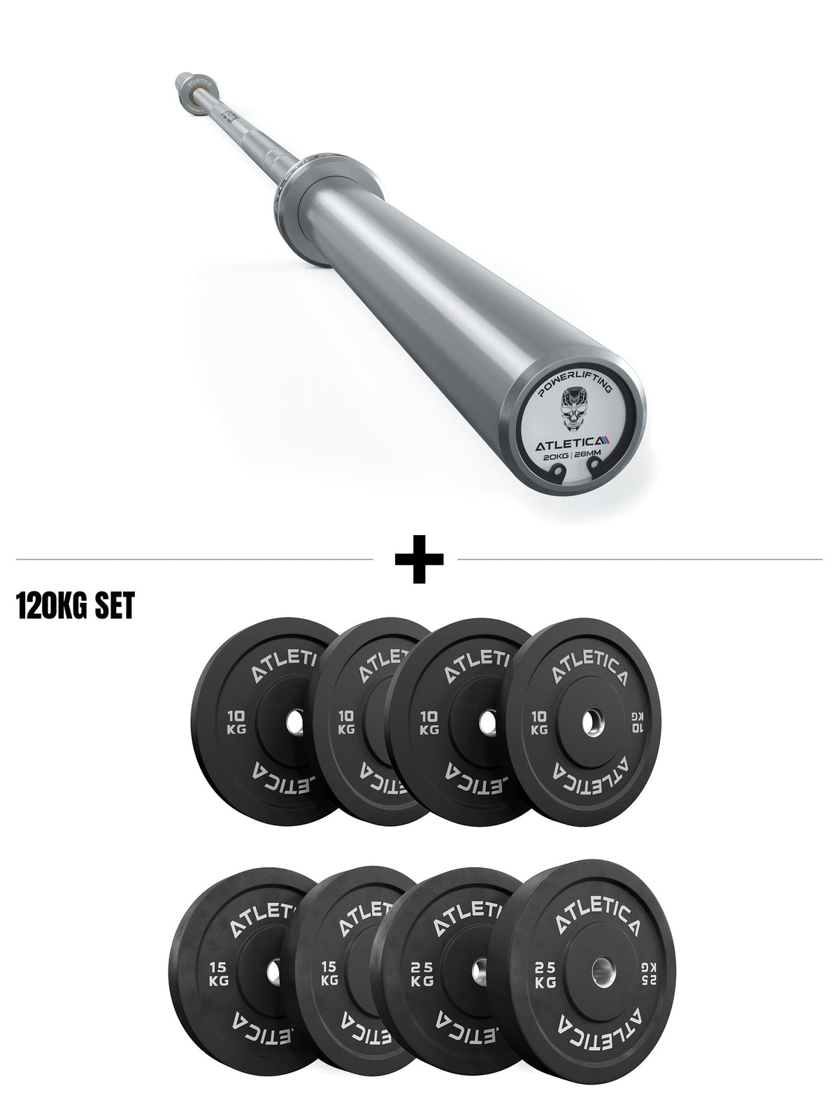 Atletica Gamma Shadow Set - Gamma Barbell in Chrome with 280 lb Bumper Plates