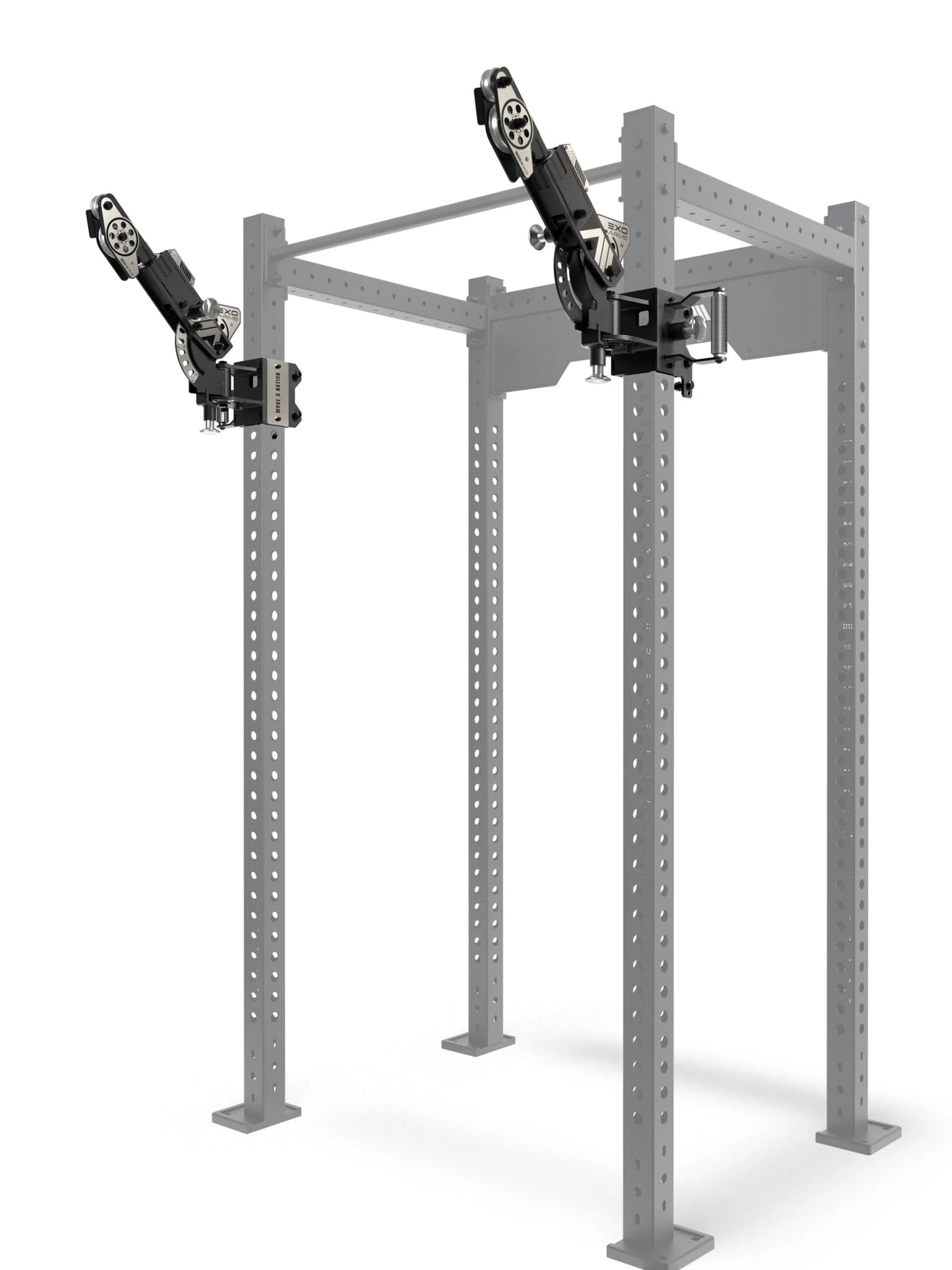 ATLETICA EXO Arms Pair mounted on the R8 Power Rack, both arms on 3"x3" Uprights