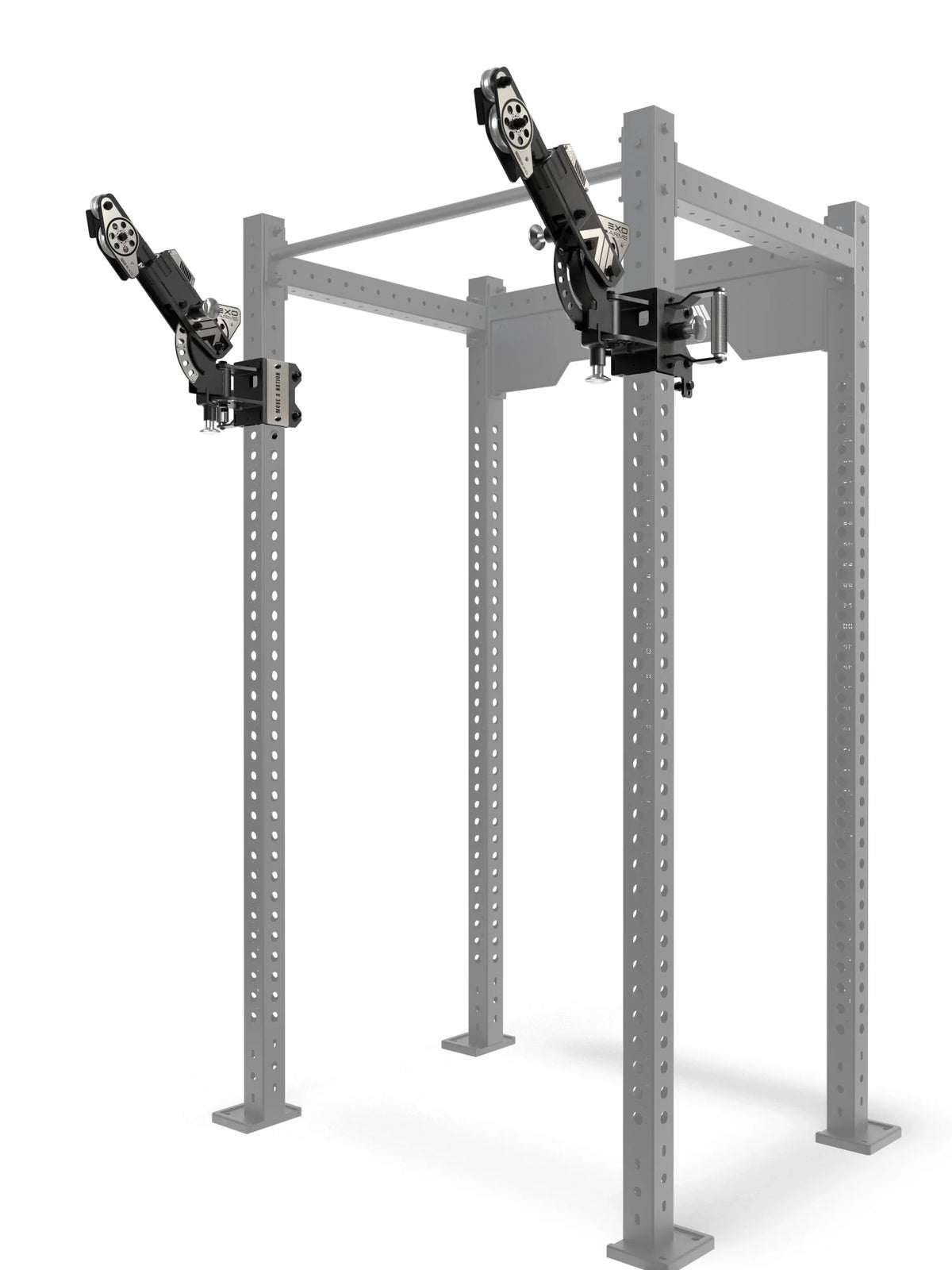 ATLETICA EXO Arms Pair mounted on the R8 Power Rack, both arms on 3"x3" Uprights