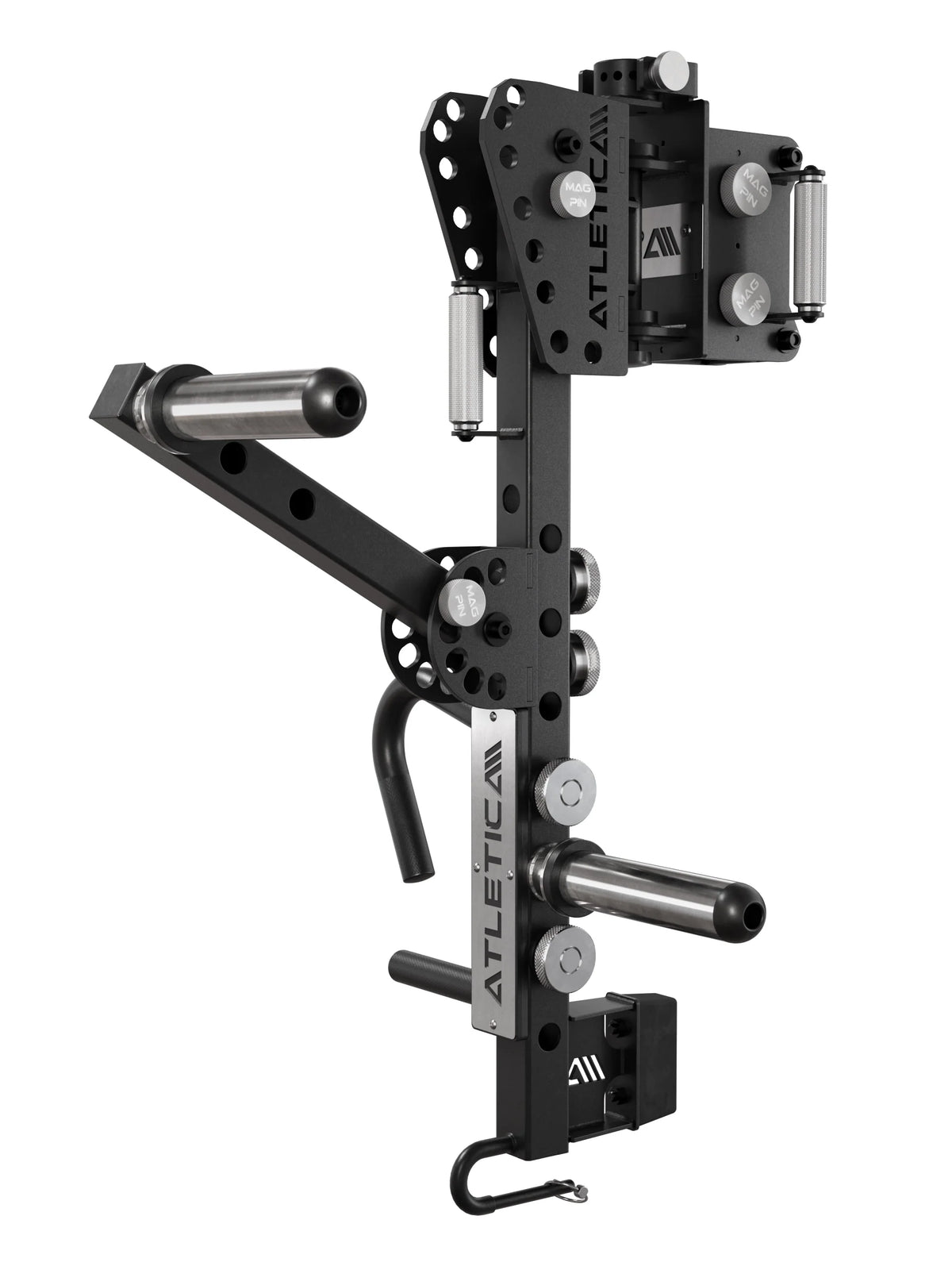 Atletica Jammer arm, single black arm with plate holder, side view