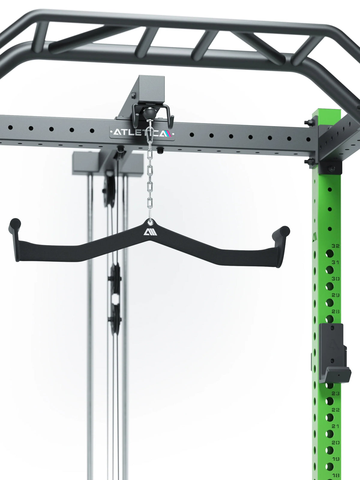 R8 BlackHawk Power Rack with Pull-Up Bar, lat pulldown bar on chain, in Electric Green