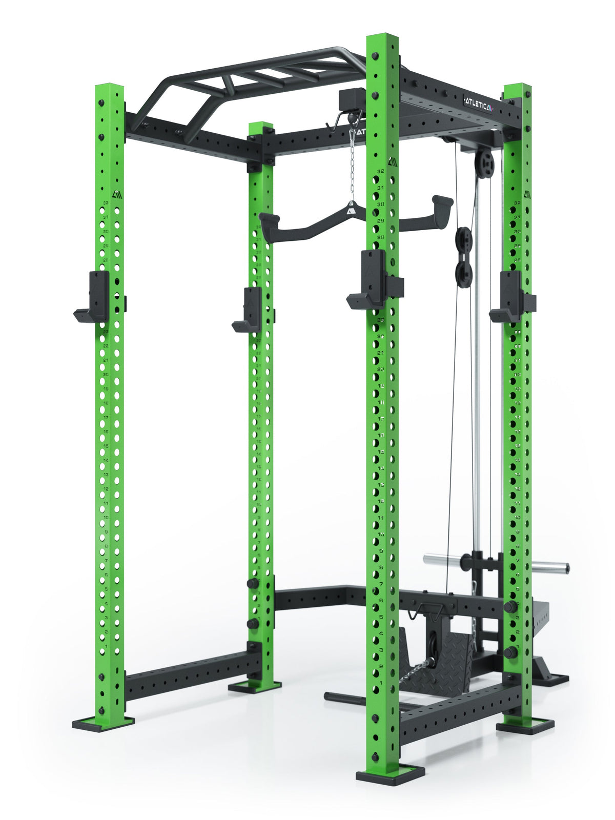 R8 BlackHawk Power Rack with Pull-Up Bar, Cable Pulley, barbell holders, in Electric Green