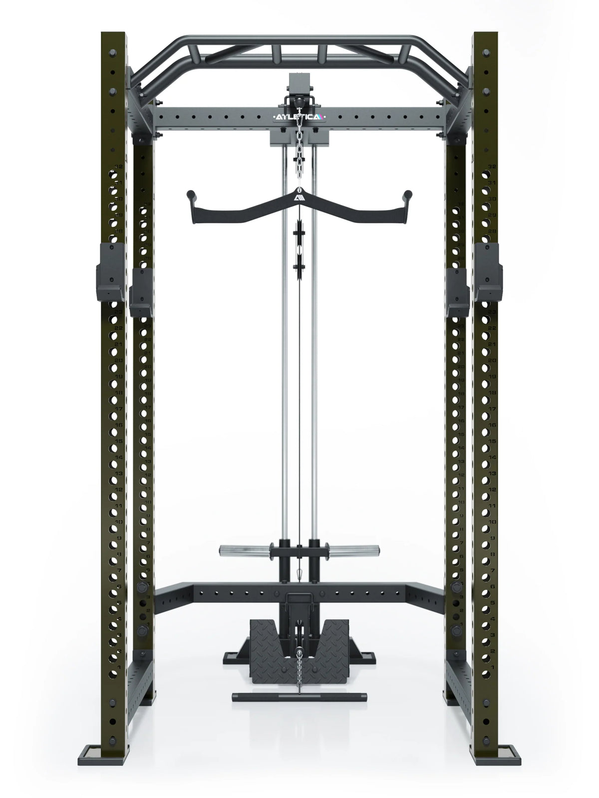 R8 BlackHawk Power Rack with Pull-Up Bar, lat pulldown station, in Military Green