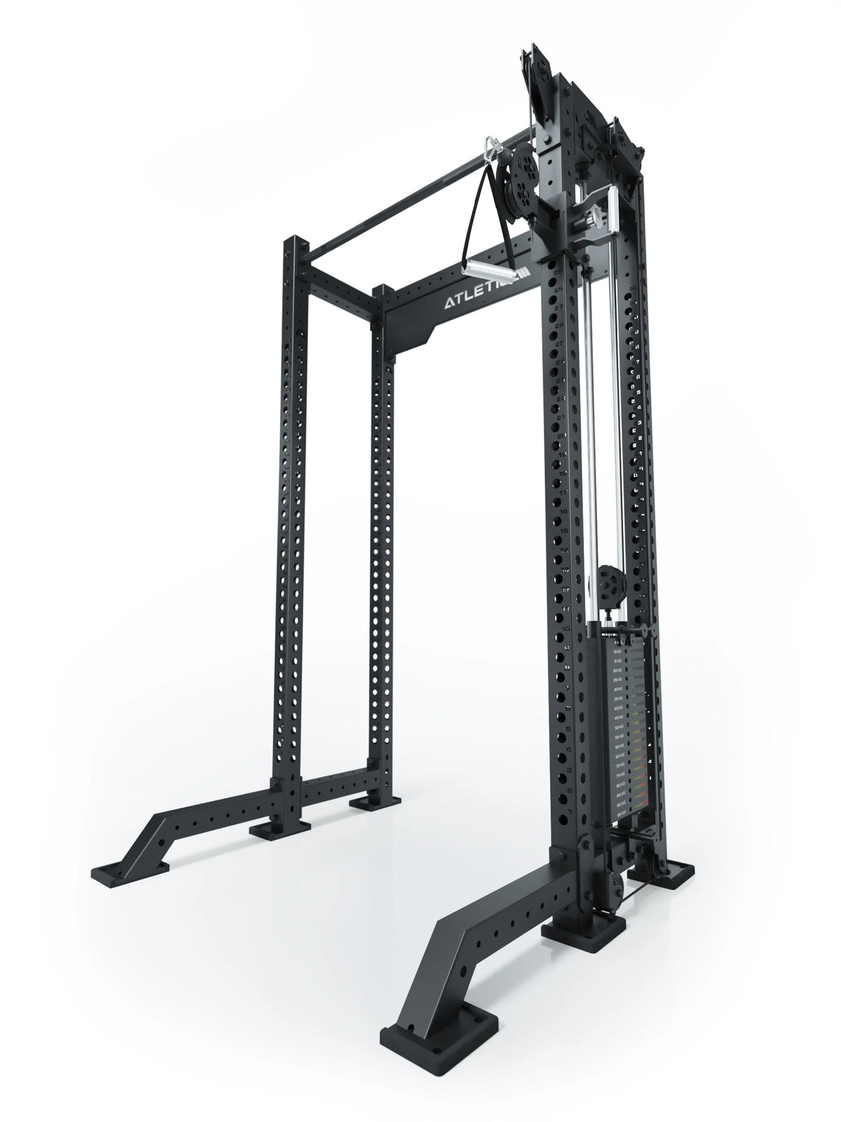 R8 Bradley Right - Black Cable Pulley Tower, Perforated Sheet Frame, Cable Pull with Handle, Weight Stack