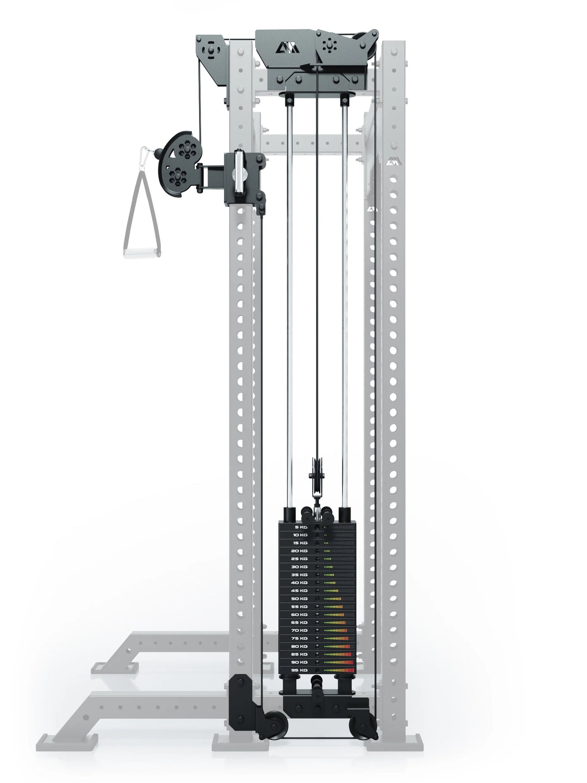 R8 Bradley right - cable pulley tower with weight stack, handle, pulleys, perforated-sheet frame