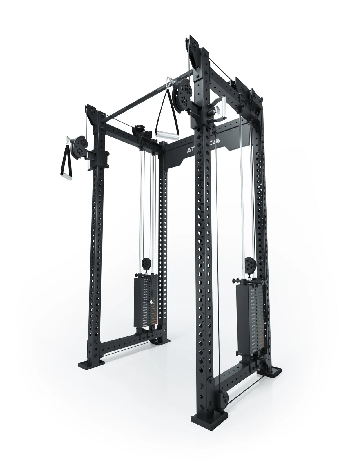R8 Bradley Dual cable pulley attachment - cable pulley machine with two weight towers, handles and cable pulls for isolation exercises