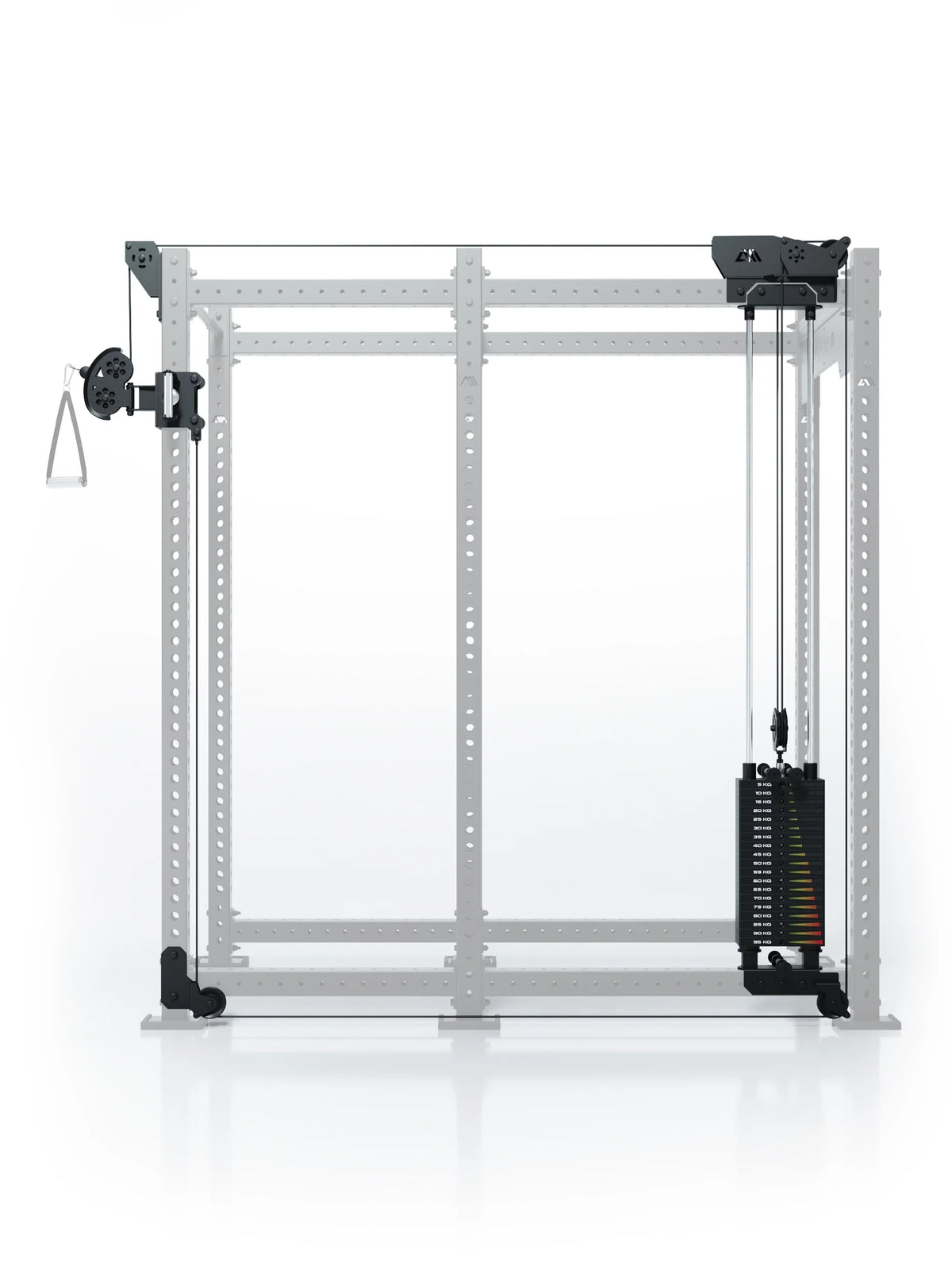 Atletica R8 Bradley 210 lb cable pulley attachment, right, 30.5-inch crossbar, rack grayed out, front view