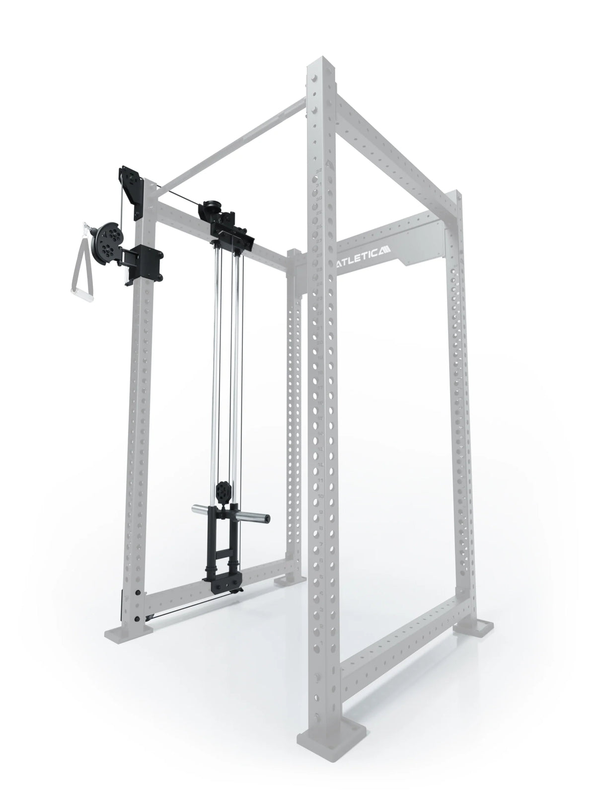 R8 Bradley Plate Loaded Cable Pulley Attachment, left, 43" depth, with weight plate holders, position 2