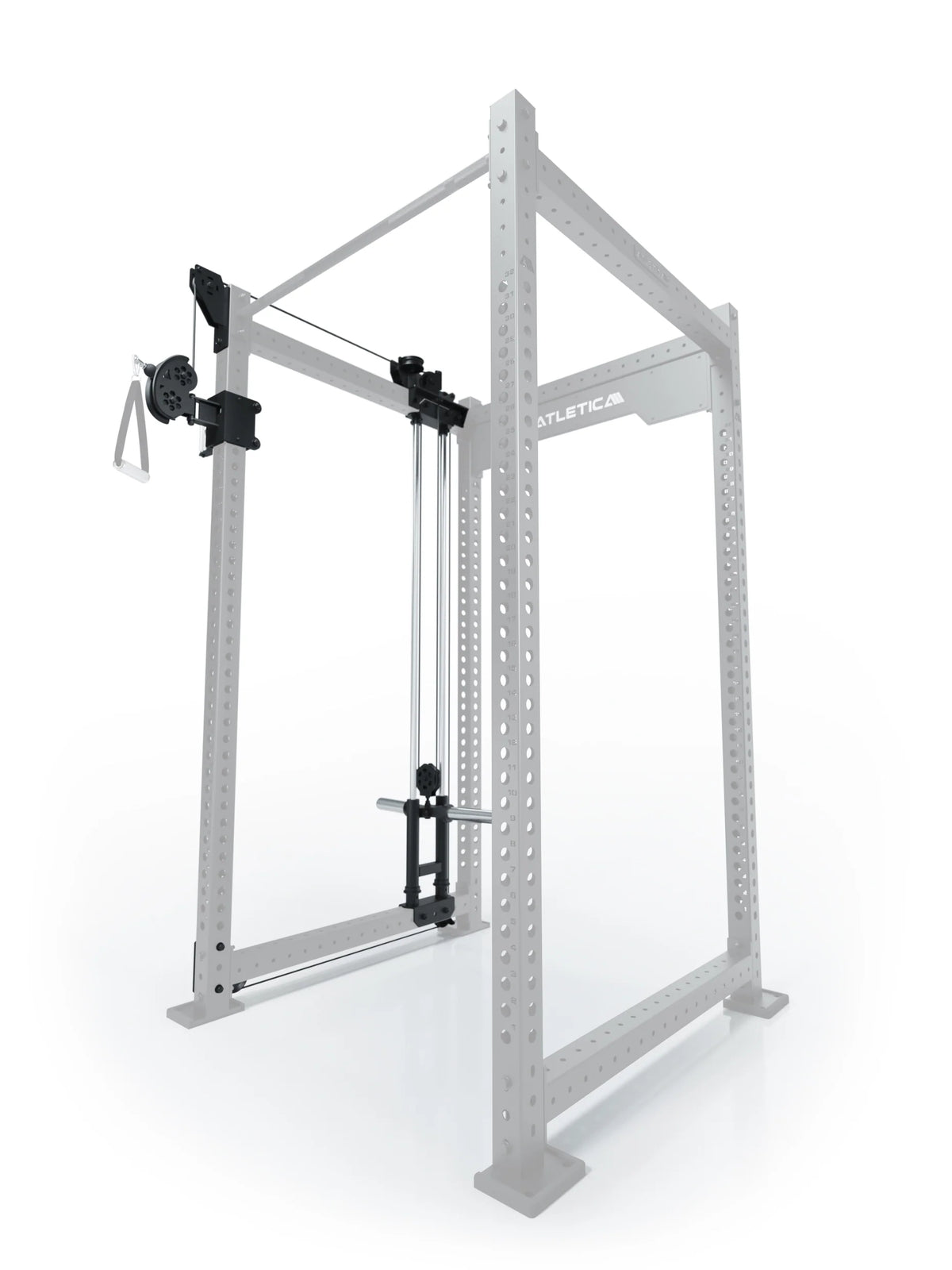 R8 Bradley Plate Loaded Cable Pulley Attachment, left, 43" Depth, with Weight Plate Holders, Position 3